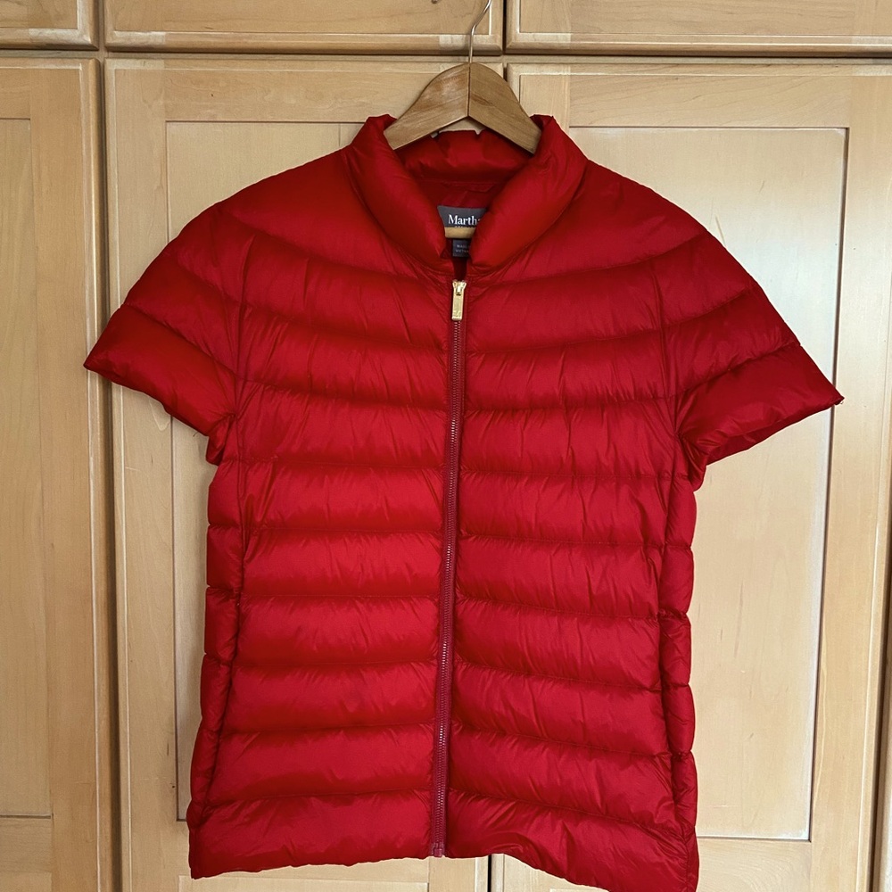 Red Martha Stewart short sleeve puffer vest.